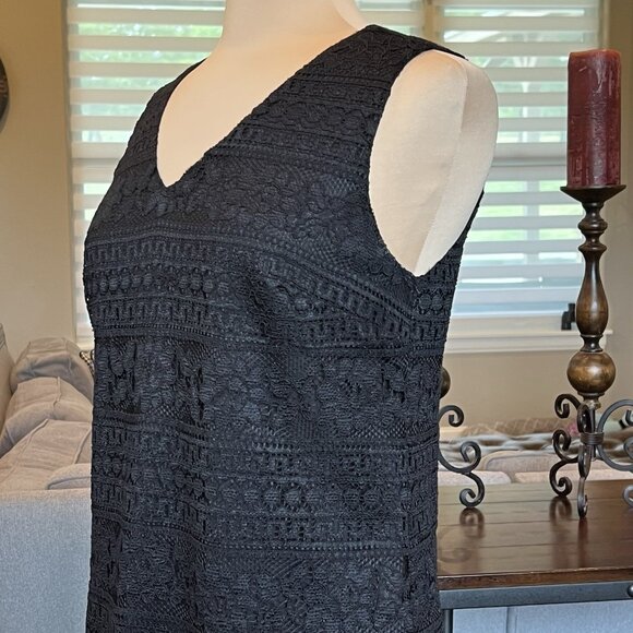 CeCe Black Dress 10 Black Lace Overlay Lined Pleated Hem Cocktail Sleeveless M - Picture 6 of 15